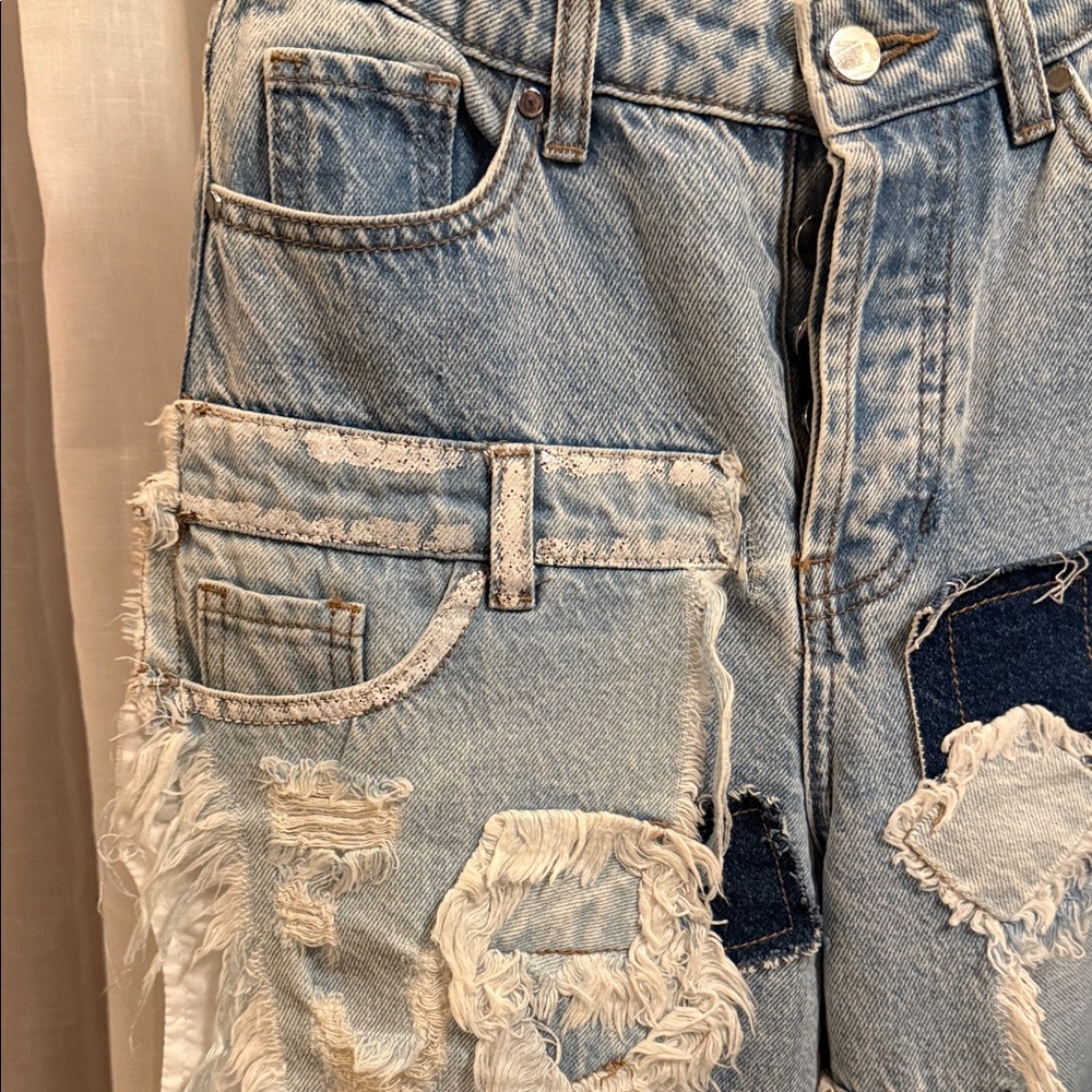 Distressed Patchwork Blue Jeans - image 2